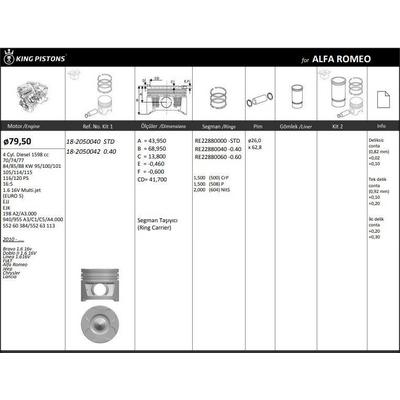 Motor Piston Segman Linea Doblo Iii 1 6 Multijet 105Hp Euro 5 Motor (79.50Mm) / (Std) KINGPISTON 18-2050040