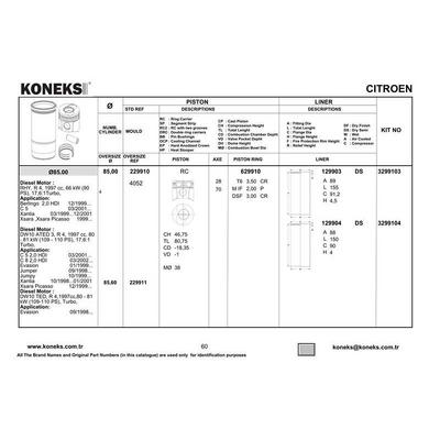 Motor Gomlek Partner Ii Berlingo Ii P307 C4 C5 Boxer Ii Jumper Ii Ducato Ii P206 Dw10Td (2 0Hdi 8V) P407 C5 Ii P607 C8 P807 P308 P508 Rcz Dw10Bted4 (2 0Hdi 16V) KONEKS 129904