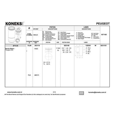 Piston Segman P106 P206 P306 Partner Ii Berlingo Ii Tu3Jp (1 4 8V) 04> Boy:50Mm Tepe:Duz Tepe Euro4 (75 00) (Std) KONEKS 203110