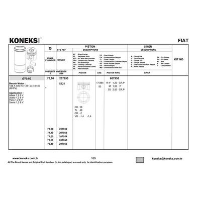 Piston+Segman 70 8Mm Std Albea-Doblo-Palio-Siena / 1.2 Cc 8V KONEKS 207950