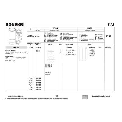 Piston+Segman 76Mm Std Tofas 131 1300 Cc KONEKS 209100