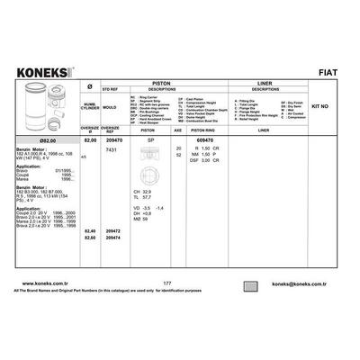 Piston+Segman 82Mm Std Marea - Bravo - Coupe / 2.0 Ie 20V (5 Cyl) KONEKS 209470