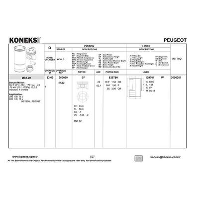 Motor Piston Segman P306 P406 Em Xsara Xantia Zx Partner Berlingo Xu7Jp / Xu7Jb (1 8 8V) / (83 00Mm) / (Std) KONEKS 260020