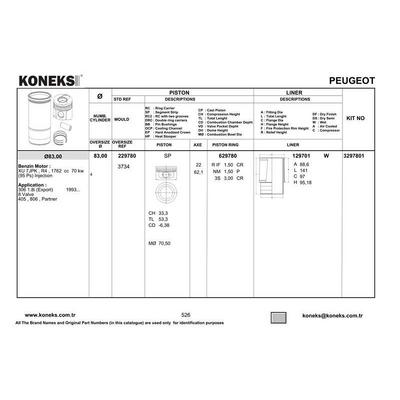 Motor Piston Segman Gomlek Kit P306 P406 Xantia Xsara Zx Xu7Jp4 (1 8 16V) / (83 00Mm) 8V KONEKS 3297801