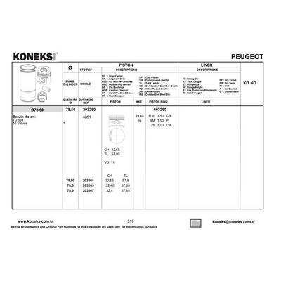 Motor Segmani P306 P206 P106 Saxo Xsara 1 6I 8V Tu5Jp P106 Gti Saxo Vts Tu5J4 (1 6 16V) / (78 50Mm) / (Std) Olcu: (1 5×1 5×3) KONEKS 603260