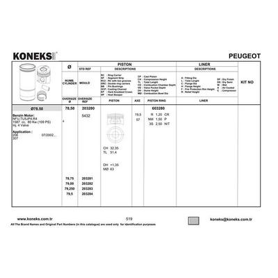 Motor Segmani Partner P307 P206 P207 Berlingo C2 C3 C4 1 6I 16V Tu5Jp4 Euro 3 (78 50Mm) / (Std) Olcu: (1 2×1 5×2 5) KONEKS 603280