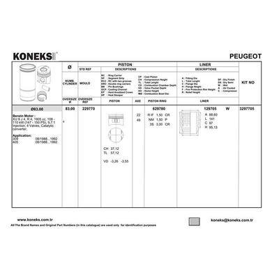 Motor Segmani  P306 P406 Em Xsara Xantia Zx Partner Berlingo Xu7Jp / Xu7Jb (1 8 8V) / (83 00Mm) / (Std) Olcu: (1 5×1 5×3) KONEKS 629780