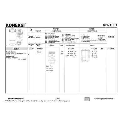 Kit Mm  R12 1300 Cc 73 Mm KONEKS 3322400