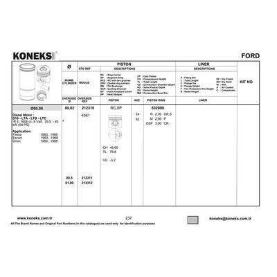 Motor Segmani Megane R19 Expres Kangoo 1.9D F8Q (80.00Mm) / (Std) KONEKS 632800