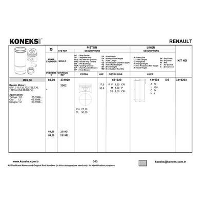 Piston Segman  69Mm Std Twingo (D7F) - 1.2  8V KONEKS 231920