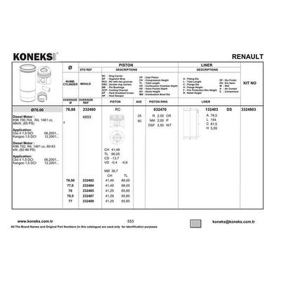 Motor Piston+Segman Clio Symbol Kangoo Modus Thalia (Pim Capi 25Mm) (1 5Dci K9K Em) (76Mm Std)  KONEKS 232480