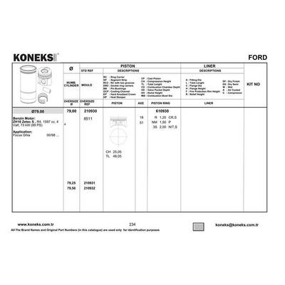 Motor Piston Segman (79 00Mm) / (Std) Focus Zh16 1 6 Zetec S 16V 100Ps 98>04 KONEKS 210930