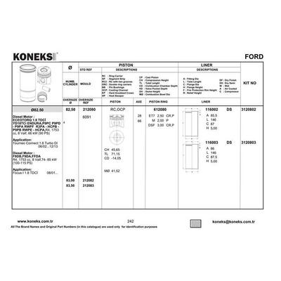 Motor Piston Segman (82 50Mm) / (Std) Connect 1 8Tdci 90Ps 02 /> Focus 1 8Tdci (98 05) 90Ps KONEKS 212080