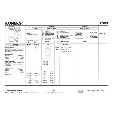 Piston + Segman 74Mm Std Fiesta - Escort - Orion 1.3 Bl Cfi - (Çukur Tepe) KONEKS 212110