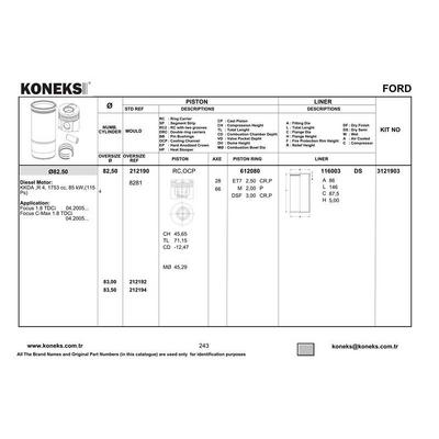 Motor Piston Segman (82 50Mm) / (Std) Connect 1 8Tdci 110Ps Duratorg 07 /> KONEKS 212190