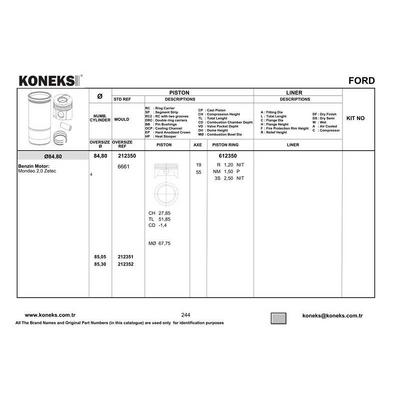 Piston + Segman 84 8Mm Std Focus - Mondeo / 2.0 Zetec New Line 98>004 KONEKS 212350