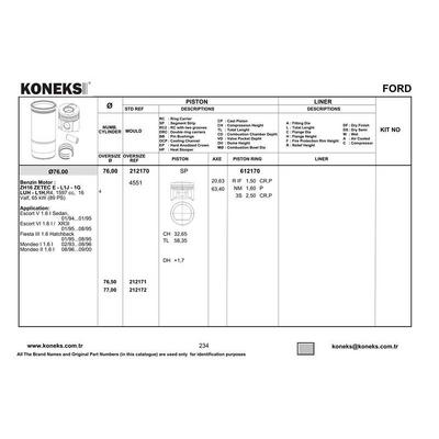 Motor Segmani 76Mm Std Escort Efi Clx 1.6Zetec 96>99 KONEKS 612170