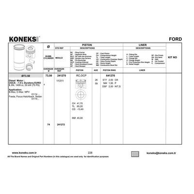 Motor Segmani 73 5Mm Std Transit Courier 14 /> Fiesta Vi 08 /> B Max 12 /> 1 5Tdci KONEKS 641270