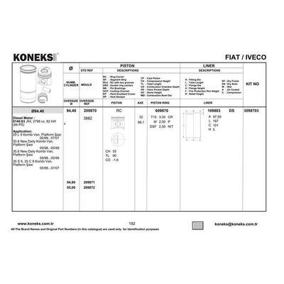 Motor Gomlek Ducato Master Movano Jumper Iveco 2 8D 2 8Td 2 8Hdi 2 8Jtd KONEKS 109803