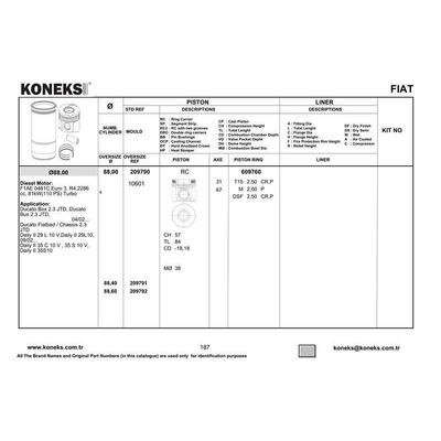 Piston+Segman 88Mm Std Ducato 2.3 - Daily Ii Multijet-(F1Ae 0481C Euro3) KONEKS 209790