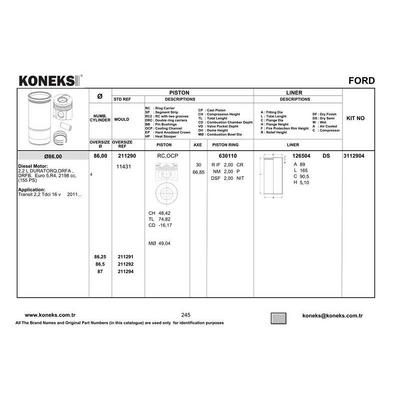 Piston + Segman 86 01Mm Std Transit V347 - 2.2 Duratorq / (Euro 5) KONEKS 211290