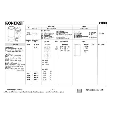 Motor Piston Segman (89 91Mm) / (Std) Transit V184 2 4Tdci 120Ps Dt24H (01 04) KONEKS 241150