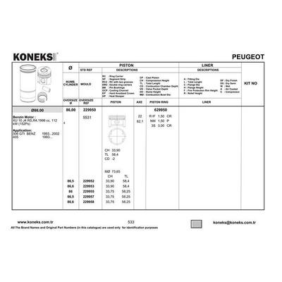 Motor Segmani  (Std) / (86 00Mm) P306 Gti Em P306 Gti Ym Zx Xsara Vts Xu10J4Rs (2 0 16V) Vectra A Vectra B Omega B 2 0 8V / 16V Olcu: (1 5×1 5×3) KONEKS 629950