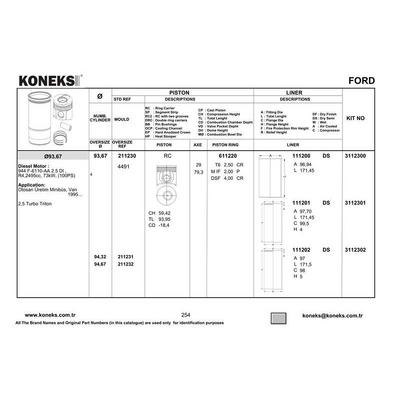 Motor Piston+Segman 93 67+Stdmm Cap Transit V5 Minibus Transit 2 5 2.5 Di Tc 4 Sil. Dizel 2496 Cc-100 Ps KONEKS 211230