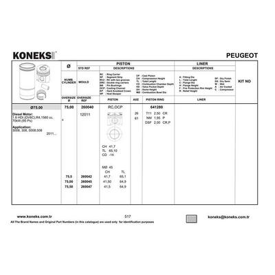 Piston Segman Takim (Std) P308 P3008 Partner Tepe P207 P508 P5008 Expert Iii Jumpy Iii Scudo Iii C3 Iii Ds3 Ds5 C5 Iii C4 Picasso Dv6C P301 C Elysse P308 Dv6Dted (1 6Hdi 8V) Ford: Focus 1 6Tdci 11> Euro5 KONEKS 260040