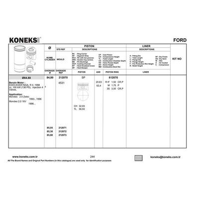 Motor Segmani Focus - Mondeo / 2.0 Zetec E 84 8Mm Std 98>04 KONEKS 612070