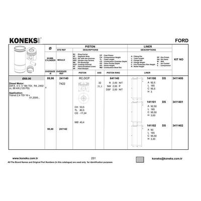 Motor Gomlek (89 91Mm) / (0 50 Farkli) Transit V184 01>06 V347 06>14 2 4Tdci Boy:165Mm  Flans Genislik: 3 40Mm KONEKS 141102