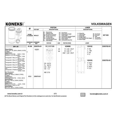 Piston+Segman (81 01Mm Std (5 Silindirli Motorun 1  2  Pistonlari) Transporter T5 03>09 Touareg 03>10 2 5Tdi (130 / 163 / 174 Ps) Axd Axe Bac Blj Blk 03>10 KONEKS 239370-01