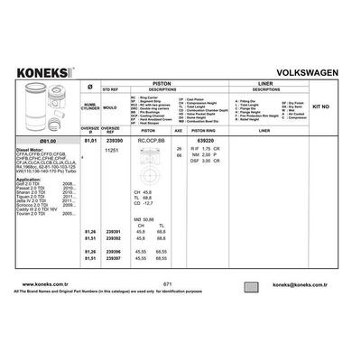 Piston Segman Std Farkli 81 01Mm Arteon Jetta Passat Tiguan Q2 Q3 2 0 Tdi Dfga Czha Dcya Ddcb Deja Dejb Dfta Dfgb Dela KONEKS 239390