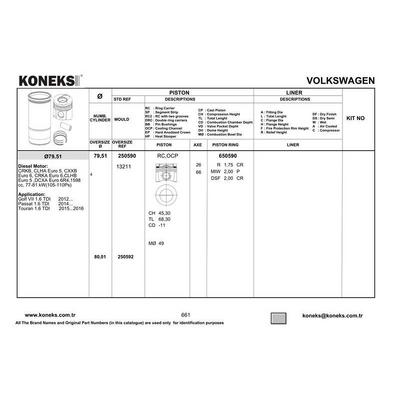 Piston + Segman Std 79.50Mm Golf Vii Passat Touran A1 A3 Leon Toledo Octavia Rapid Superb 1.6Tdi Dcxa Dcza Clha Clhb Crka Crkb Cxxa Cxxb KONEKS 250590