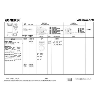 Motor Segmani Takim (4 Pistonluk) / (76 50Mm Std) Golf V Octavia Eos A3 Jetta Iii Passat Touran 1 6 Fsi Blf Bag Blp Cax Caxa KONEKS 639420