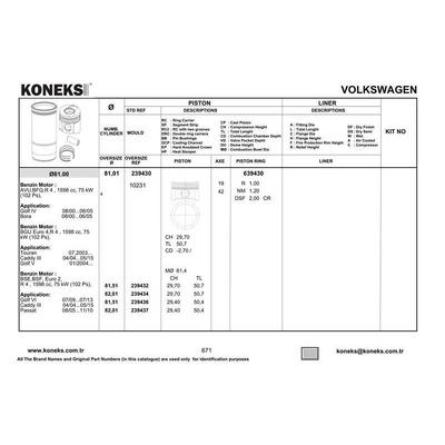 Motor Segmani Std 81.01Mm A3 A4 Altea Leon Octavia Bora Golf Iv Passat 1.6 Alz Bfq Bgu Bse Bsf Ayd KONEKS 639430