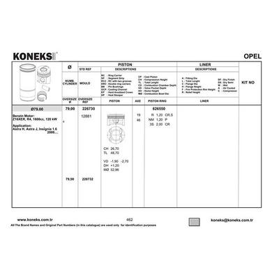 Motor Piston+Segmani Std.( Riken ) 79 00 Sapkali Cruze Rp 00-011 J300 1.6L 16V 10-> R 4 Petrol-1598 Cm³ (109 Bg) 82Kw KONEKS 226730