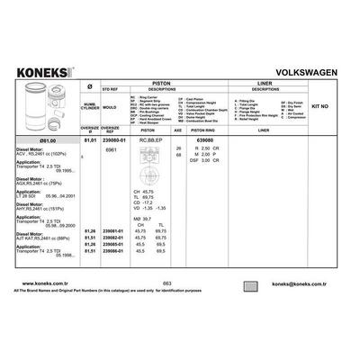 Piston+Segman (81 01Mm Std (5 Silindir Motorun 1  2  Pistonlari) Lt28 / 35 / 46 Transporter T4 2 5Tdi Acv Agx Ahd Ahy Ajt Anj Apa Auf Axg Axl Ayc Ayy Bbe Bbf 96>06 KONEKS 239080-01