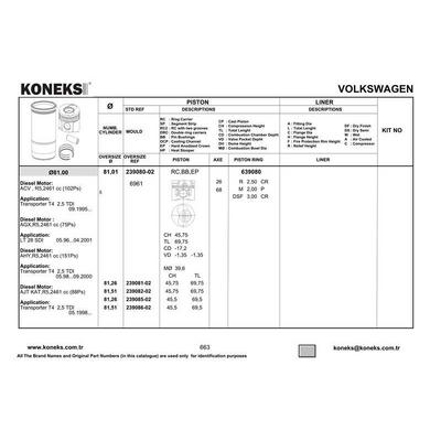 Piston+Segman (81 01Mm Std 3 / 4 / 5 Pistonlar) Lt28 Lt35 Lt46 T4 2 5Tdi Acv Agx Ahd Ahy Ajt Anj Apa Auf Axg Axl Ayc Ayy Bbe Bbf KONEKS 239080-02