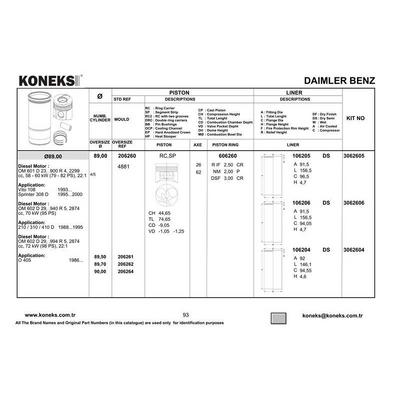 Piston + Segman Std. (Om601.900/940-943/970  Om602  89 00Mm) G-Class W461 93>00 Vito W638 96>03 Sprinter 96>06 KONEKS 206260