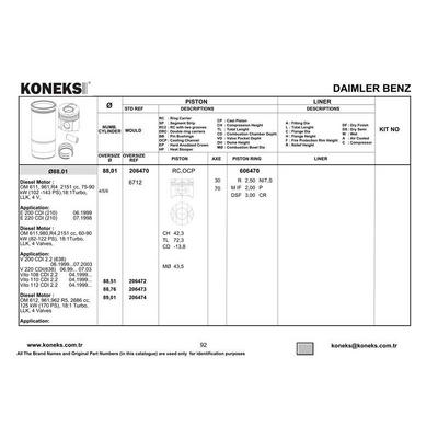 Piston + Segman Std. (Om611.9  Om612.9  Om613.9  88 01Mm  30 Pim) W203 00>07 C209 02>09 W210 99>02 W163 99>05 Vito 638 99>03 Sprinter 00>06 KONEKS 206470