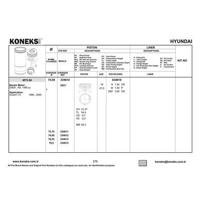 Motor Piston Segman Std Accent 1 5 12V 1995-2000 75 50 Mm Yumurta Kasa KONEKS 234610