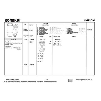 Motor Piston Segman Std Era 1 5 Crdi 2006-> Kia Cerato Rio 1 5 Crdi 2006-> 75 00 Mm KONEKS 234730