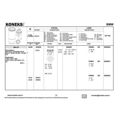 Piston + Segman (84 00Mm Std) N47 D20 C E81 E82 E87 E88 F20 F22 F87 F21 E90 E92 E93 F30 F80 F31 F34 F33 F83 F32 F36 E60 F10 F11 E83 E84 F25 F15 F85 KONEKS 200920