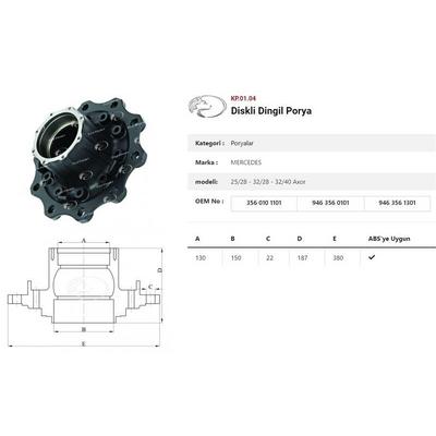 Dingil Poryasi Arka Teker Ilave Dingil Diskli  Mercedes Axor  2528-3228 -3240 KURTSAN KP.01.04