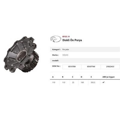 Dingil Poryasi Ön Teker Diskli Frezeli   Volvo Fm  Renault Truck KURTSAN KP.05.19