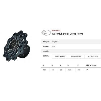 Dingil Poryasi  Bpw Römork Shbf 9010 Eco Plus  2 Seris KURTSAN KP.16.04.03