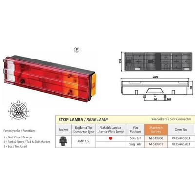 Stop Lambasi Kanalli Sol Amp Soketli Plakali Mercedes Atego I-Ii / Axor  / Kisa Tip 470Mm / 7 Fonksiyonlu MARS 610960