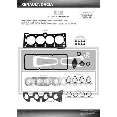 Ust Takim Contasi R19 Megane Clio 1 6 Enj  Skt Keceli OC 40149003